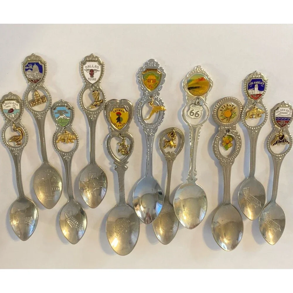 Vintage Souvenir Lot of 11 Spoons States Attractions Landmarks Small Mini Charms